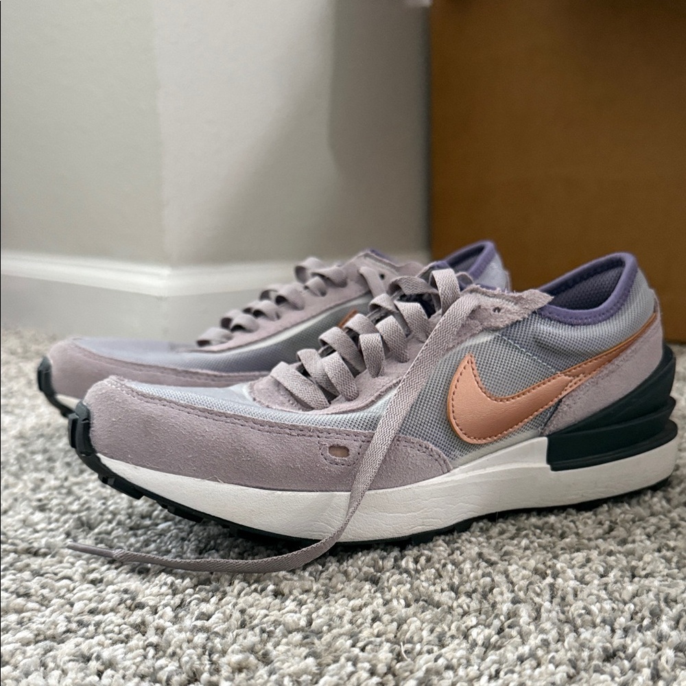 Nike Waffle Debut Sneakers with Rose Metallic Swoosh